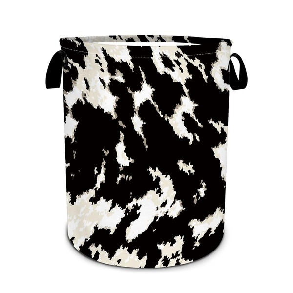 Pattern Cow Leather Laundry Basket Foldable,Leopard Large Storage Baskets Waterproof
