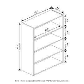 Furinno PASIR Book Shelf, 4-Tier Bookshelf, Bookcase with Open Shelf, 9.4 x 23.6 x 41.7, for Living Room, Bedroom, Home Office, White
