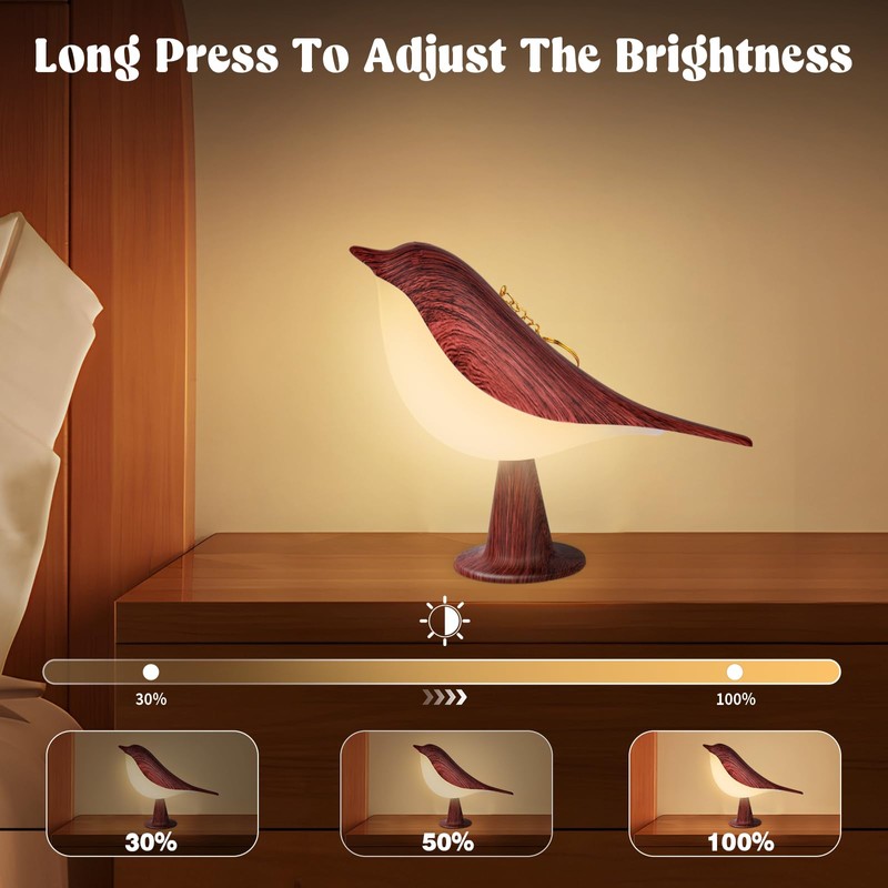 YOTOZU Small Bird Touch Lamp, Dimmable and Cordless Bird Night