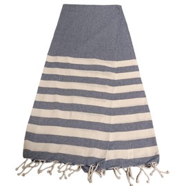 Atout Ciel Navy Stripe Fouta Beach Towel with Fringe 90 x 180 cm