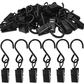 Yongilan S-Hook Stainless Steel Curtain Clips, Pack of 50 Hanging Curtain Hooks, Garden Patio Decor, Artwork Display, 2.4 Inch Long Black