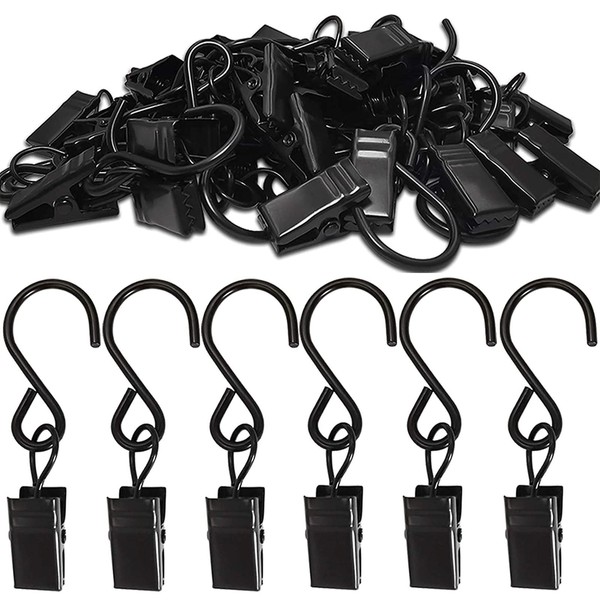 Yongilan S-Hook Stainless Steel Curtain Clips, Pack of 50 Hanging