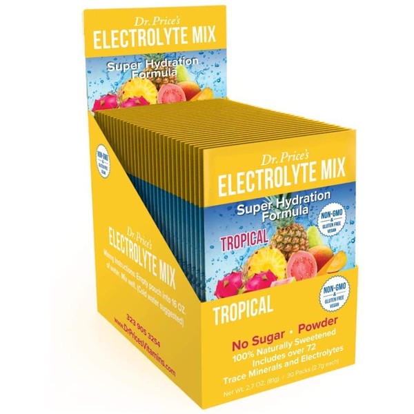 Electrolyte Mix Super Hydration Formula + Trace Minerals | New! Tropical Flavor (30 Powder Packets) Keto Drink Mix | Dr. Price's Vitamins | No Sugar, Non-GMO, Gluten Free & Vegan
