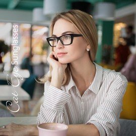 WOWSUN Narrow Small Vintage Cat Eye Frames Eyeglasses for Women Retro Blue Light Blocking Computer Glasses Black Frame-Clear Lens