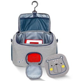 JP Journey Bag for Toniebox Boy - for Figures and Box in the Car and for Travel, Gray-blue bear, Shoulder bag with flexible inner compartments and speaker opening