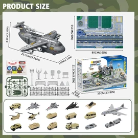 Military Transport Cargo Plane Military Plane Cars Toy with Vehicle Soldiers Helicopter Combat Model Toy with Figures, Mini Army Base Playing Card for Children 3+ Boys Girls