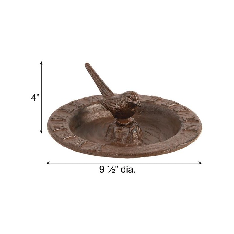 Esschert Design Cast Iron Sundial Bird Bath, Brown, 9.5" Dia.