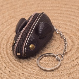 BAWAKO Mini Mouse Key Fob Leather Coin Purse Mouse – Mini Key Bag Coin Purse Key Ring Children and Adults, dark brown, coin purse