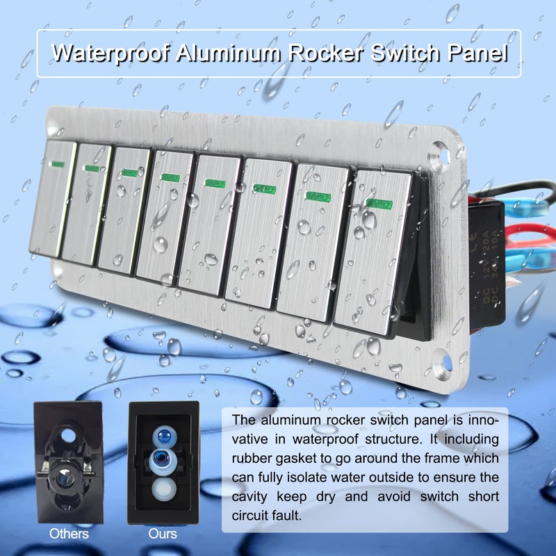 Xhtechnology 8 Gang Aluminum Rocker Switch Panel - 12V/24V Switch