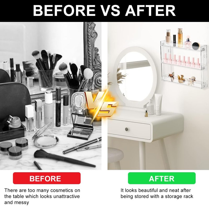 XJJAUGKLY 2 Stück Nagellack Aufbewahrung Organizer 3-Stufiges Acryl Wandorganizer für