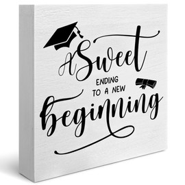 Graduation Wood Box Sign, a Sweet Ending to a New Beginning Wooden Box Block Sign, Wedding Wooden Stand, Baby Shower Retirement Graduation Party Decorations, Decor, Gifts-Z120