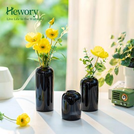 Black Glass Bud Vases for Flowers - Hewory Set of 12 Blown Modern Small Glass Vases for Centerpieces, Mini Bulk Flower Vase for Wedding Party Events Home Decor Floral Arrangements (Not Include Flower)