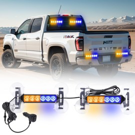 Tiannor 2X 6.1 inch Emergency Strobe Lights Amber/Blue 12 LED Warning Flashing Safety Dash Front/Rear Windshield Lights Grill Surface Mount for Police Firefighter Ambulance Vehicles Trucks