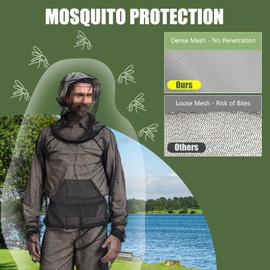 2-Piece Net Suit XXL, Zippered Hood Jacket & Gloves Set, Thickened Breathable Mesh, Adjustable Fit for Upper Body Protection, Unisex Lightweight Outdoor Gear for Camping, Fishing, Hiking, Gardening