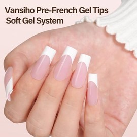 Vansiho French Tip Press On Uñas, 150Pcs Puntas de Gel Rosa Cuadradas Largas, Puntas de Gel Cuadrado Francés 3 En 1 Pre-French, Uñas Falsas para Nail 