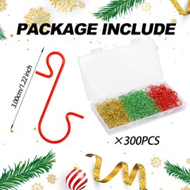 OCTERIC 300 Pieces Christmas Ornaments Hooks Metal S-Shaped Hangers Metal Wire Hooks with Storage Box for Trees Balls Christmas Hanging Decorations(Mix Color)