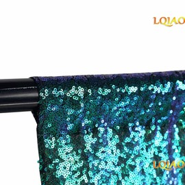 LQIAO Fluorescence Green Sequin Backdrop Curtain 4x10ft Sparkly Sequin Fabric Photo Booth Curtain Wedding Birthday Party Decoration