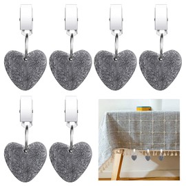 Morobor Tablecloth Weights Clips, 6pcs Tablecloth Weights Heart Shape Stone Tablecloth Weights Metal Clip for Outdoor Picnic Family Dinner Table Decoration (Gray)
