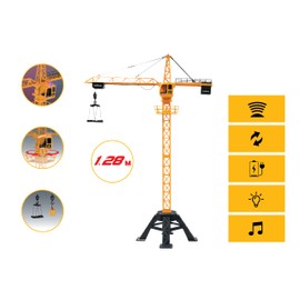 Lexibook, Crosslander® Pro, RC Crane, Remote-Controlled Tower Crane, Height 4.20 ft, Lifts up to 1.10 lb, Multidirectional, Sound and Light Effects, Yellow, RCP35