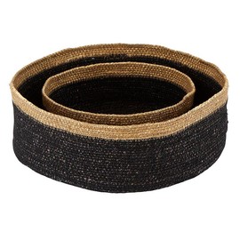 Santa Barbara Storage Basket Woven Wicker Baskets Pure Design Wide Nesting Baskets, Set of 2, Black/Tan Seagrass