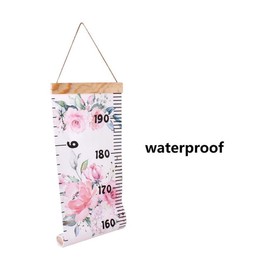 VASANA Kids Baby Growth Chart Ruler 8 x 79 Wood Frame Height Measure Chart Canvas Pink Flower Hanging Removable Wall Ruler Wall Decor Nursery Decoration for Kids Girls Boys Toddlers Gift