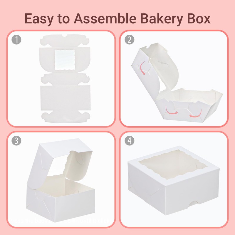 NEKSUNBAK NEKSUNBAK 100-Pack 4X4X2 Elegant White Bakery Boxes - Treat/Cookie/Truffle