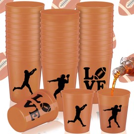 Zhehao 30 Pcs Sport Ball Plastic Cups Hockey Football Basketball Plastic Cups Bulk Reusable Drink Cups 16 oz Stadium Cups Stackable Sports Cup for Sport Party Supplies (Orange,Football)