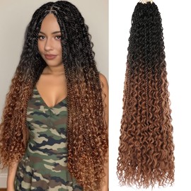 RuiYok 24 Inch Senegalese Twist Crochet Hair with Curly Ends 96 Strands Ombre Brown Island Twist Crochet Hair with Curls 9 Packs Pre-looped Boho Goddess Twist Crochet Hair for Black Women RS30#