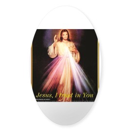 CafePress Divine Mercy Jesus I Trust in You Black Oval Car Bumper Sticker