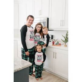 IFFEI Christmas Pyjamas Matching Family Pajamas Sets Xmas Pjs Letter Print Tops and Plaid Pants Sleepwear Nightwear for Women Men Kids Baby Pet Kids: 6-7 Years