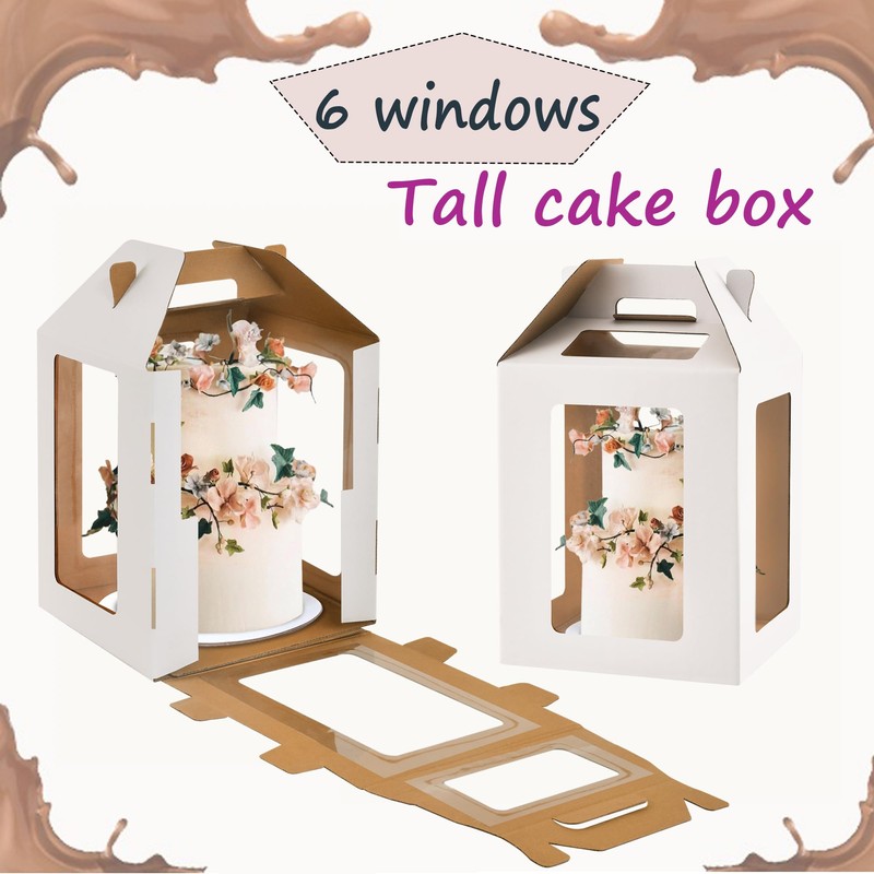 Hzzycaxli 2 Pack Tall Cake Boxes for Tier Cakes,10x10x12 Inch