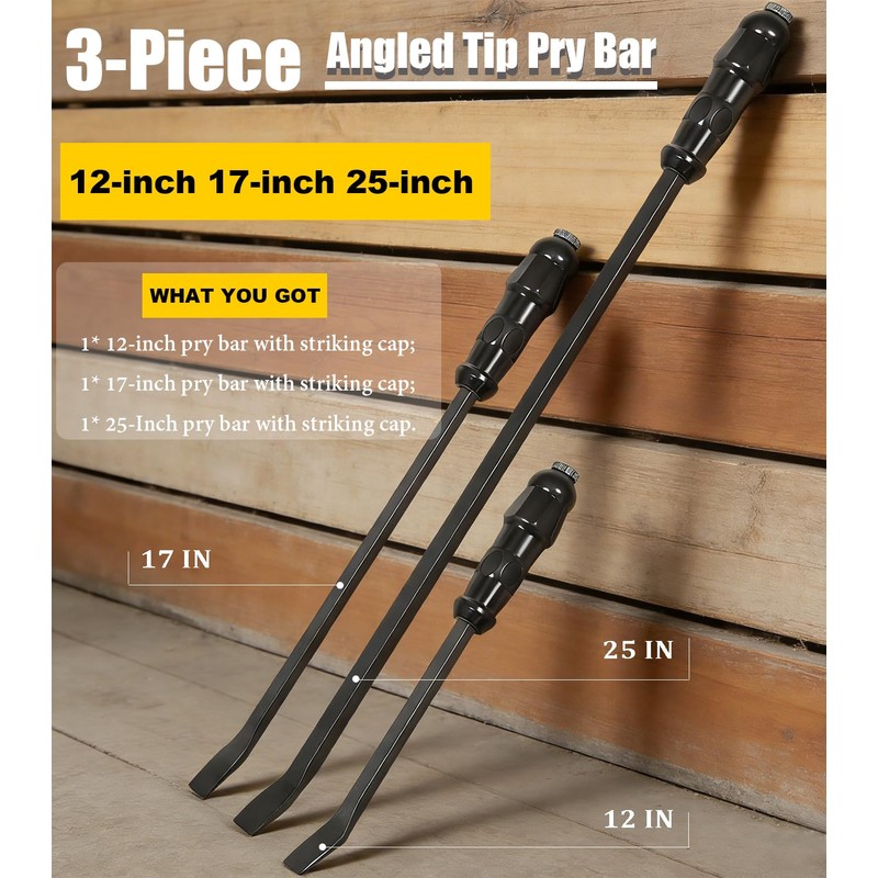 Pry Bar Set, 12", 17" and 25" Heavy Duty Pry