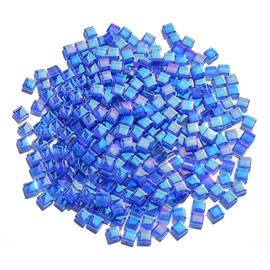 CHICSHIS Iridescent Royal Blue Tiles for Mosaic Crafts, 300G Iridized Crystal Stained Glass Pieces for Mosaic, 1x1 cm Square Glass Tiles Great for Mosaic Art Supplies, Mosaic Tiles Home Decoration