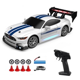 KBIBCK RC Drift Car, 1:24 Rennauto Ferngesteuert, 30km/H 4WD 2,4 GHz Fernsteuerung Mini RC Car mit Led-Leuchten, Reifen und Straßensperren, Ferngesteuertes Drift Auto für Erwachsene und Kinder (Weiß)