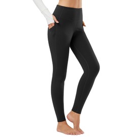 baleaf Women's Fleece Lined Leggings Thermal Warm Winter Tights High Waisted Thick Yoga Pants Cold Weather with Pockets Black M