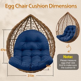 1 MIDDLE ONE Egg Chair Cushion, Indoor Outdoor Hanging Egg Chair Cushions Replacement, Memory Foam Patio Wicker Basket Swing Chair Cushion (Blue, 47 x 33 inch)