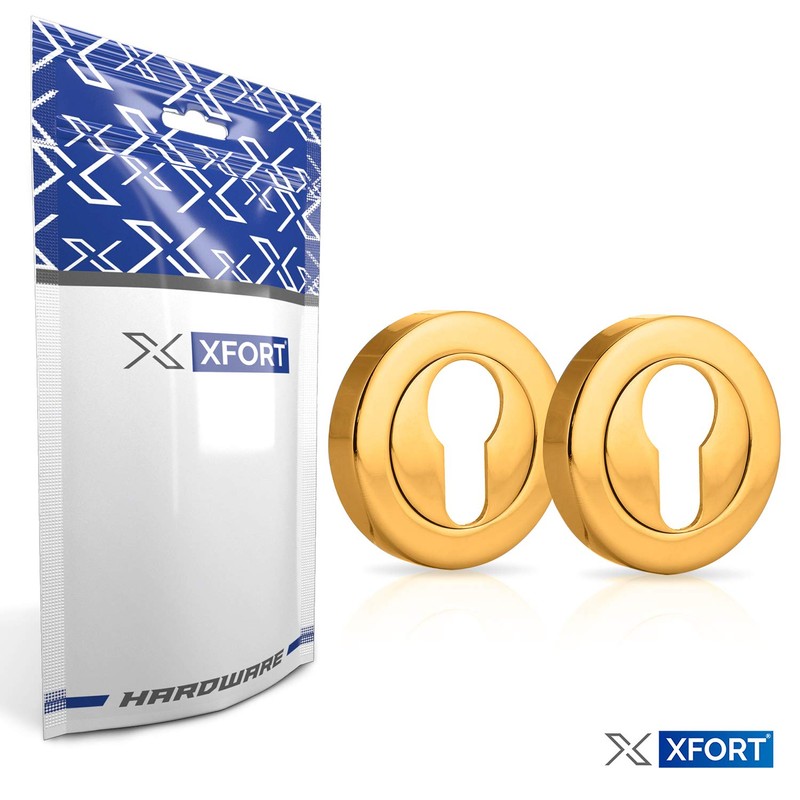 XFORT® 2 Pack Euro Escutcheons Polished Brass, Escutcheon Keyhole Cover,