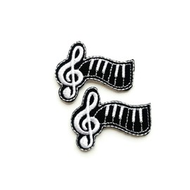 TH Set of 2 Tiny. Mini Cute Black Note G Clef Music Note Patches Sew Iron on Embroidered Applique Badge Sign Patch Clothing Costume