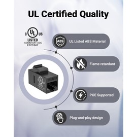 VCE UL-Listed CAT6 Keystone Coupler 5-Pack, Ethernet Coupler Female to Female, RJ45 Coupler for CAT6/CAT5e/CAT5, Keystone Jack, Black