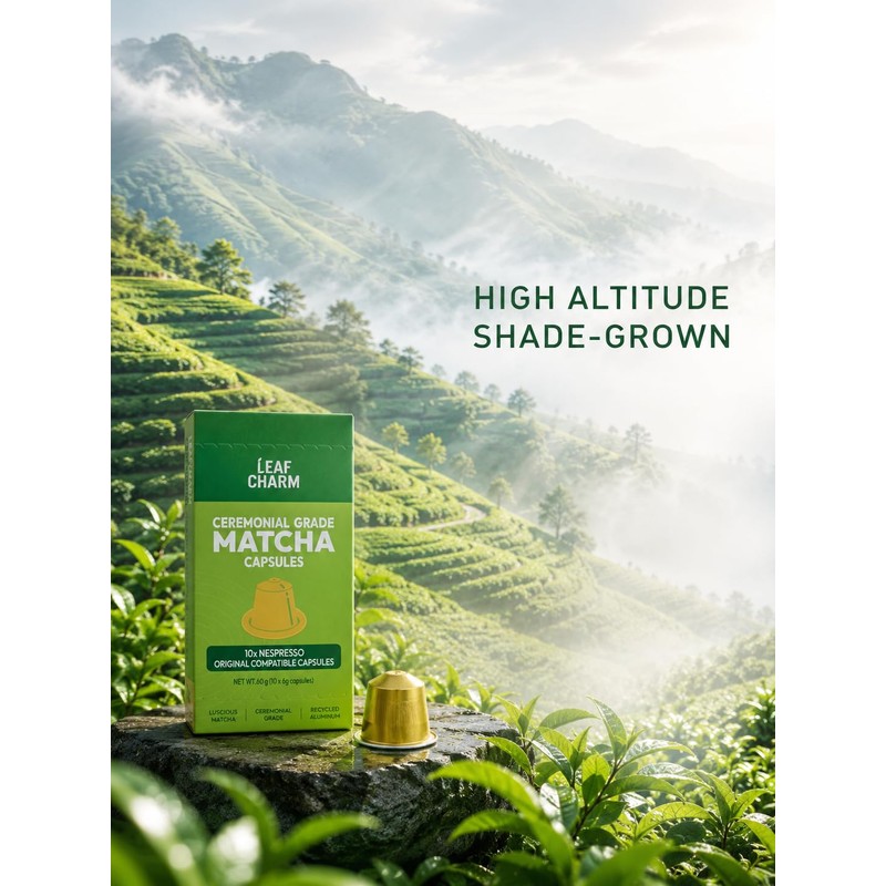 LeafCharm Matcha Capsules for Iced Latte, Original Line, 10 Count