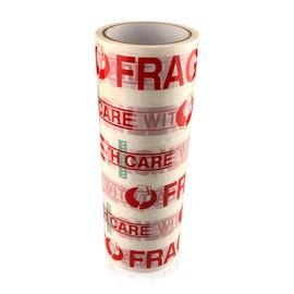 Fragile Tape for Parcels and Boxes. This 6 roll Pack of Heavy Duty Fragile Packing Tape Provides a Strong, Secure and Sticky Seal for Your Boxes, 6 Rolls