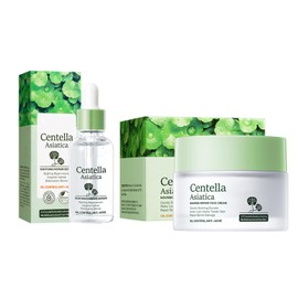 Beruhigendes Serum & Feuchtigkeitscreme mit Centella Asiatica Extrakt, Intensive Regeneration für Gesichtshaut, Anti-Aging Pflege, Stärkt Hautbarriere, Für Trockene und Empfindliche Haut