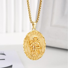 XIXLES St Joseph Necklace 925 Sterling Silver Gold Plated Saint Joseph Medal Pendant Religious Protection Amulet Jewelry for Men