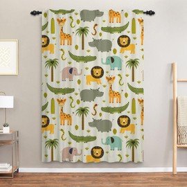 ggaimwf Safari Curtains for Nursery Cartoon Animal Jungle Forest Giraffe Lion Curtain Kids Bedroom Pencil Pleat Patterned Curtains Room Divider Baby Playroom Door Window Drapes 1 Panel 107x215cm