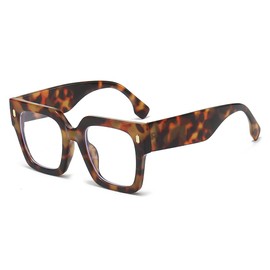 YAMEIZE Square Blue Light Blocking Glasses for Women Men Oversized Vintage Clear Lens Glasses Computer Gaming Glasses(Leopard Clear)