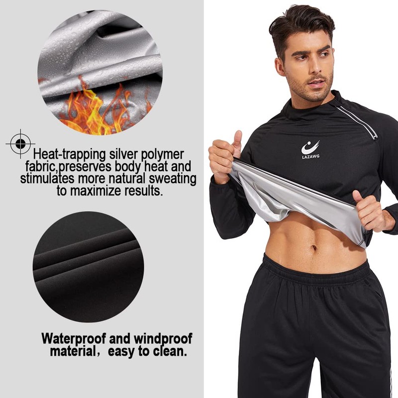 LAZAWG Sauna Jacket for Men Long Sleeves Short Side Zip