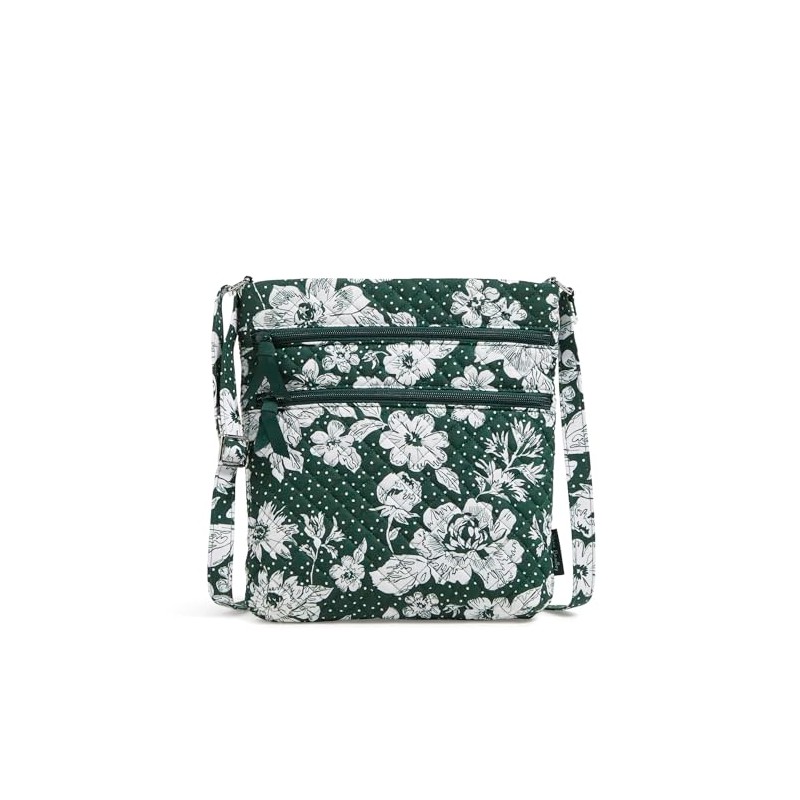Vera Bradley Iconic Triple Zip Hipster, Signature Cotton, Dk Green/White