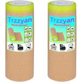 2 Roll 12Inchx50Feet Pre-Taped Masking Paper Roll - Heavy Painters Paper with Adhesive, Tear-Resistant for Auto Body, Wall Painting, Floor Protection, Furniture&DIY Projects (2, 12inch*50feet)