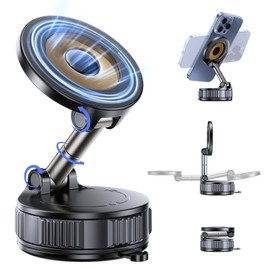 Vacuum Magnetic Phone Holder for Car, 360° Adjustable Suction Cup Phone Mount for Magsafe, Foldable Reinforced 98LBS Ultra Vacuum Magnetic Phone Stand for All Smartphones & All Car Models