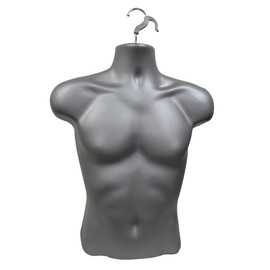 DisplayTown 3 Pack Gray Male Mannequin Injection Form Half Rounded Waist Body Torso Dress Form with Only Hanging Hook, S-M Sizes